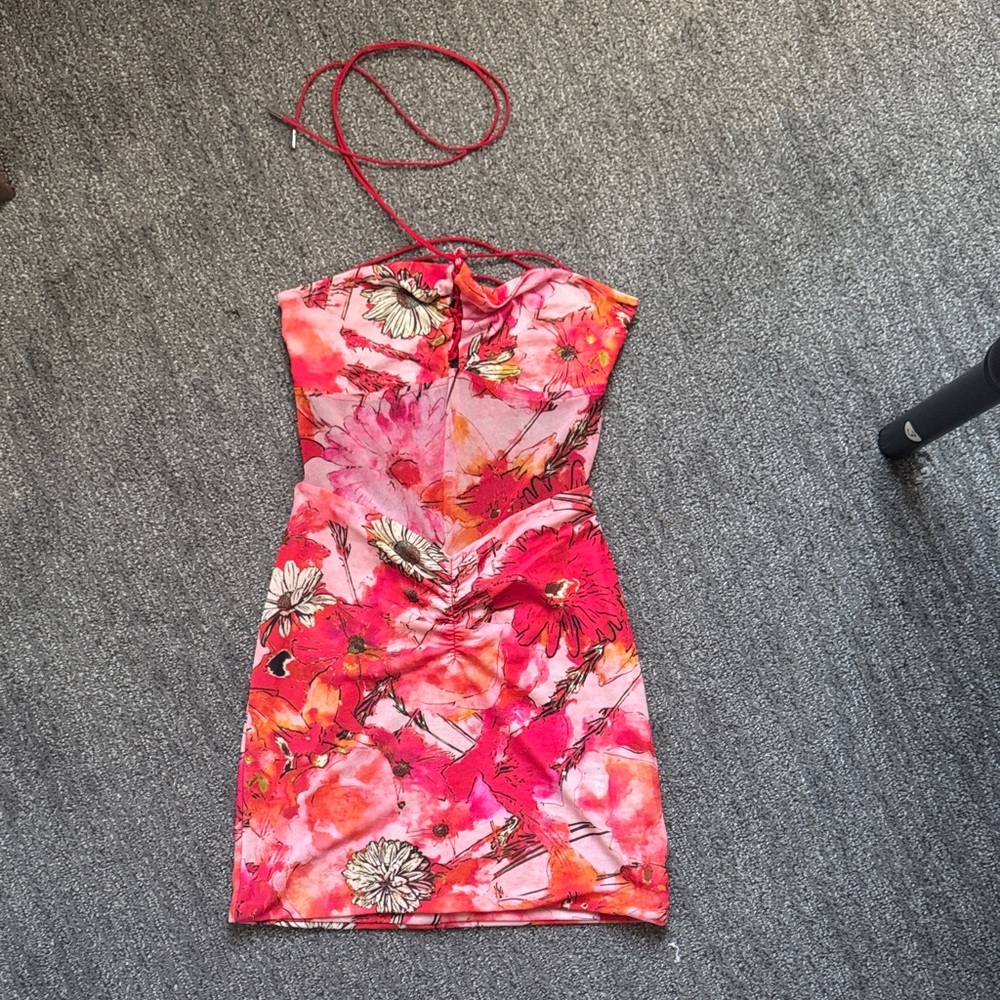 Tiger Mist Strapless Floral Dress - Pink and Red